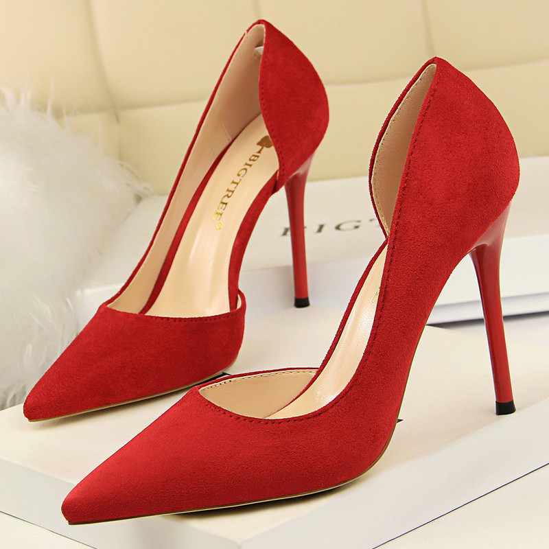 BIGTREE Pantofi din piele intoarsa pantofi femei cu capat ascutit tocuri inalte pantofi sexy de petrecere tocuri stiletto 10,5 cm pantofi femei cu toc inalt clasic