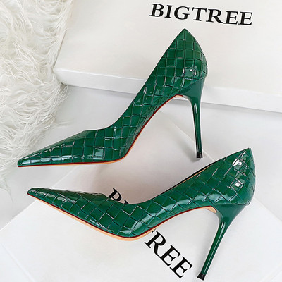 BIGTREE Pantofi cu model țesut Pompe pentru femei Pantofi din piele lăcută Pantofi femei cu toc înalt Lady Stiletto Pantofi sexy de petrecere Plus mărime 43