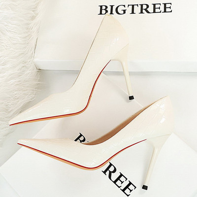 BIGTREE Pantofi cu model țesut Pompe pentru femei Pantofi din piele lăcută Pantofi femei cu toc înalt Lady Stiletto Pantofi sexy de petrecere Plus mărime 43
