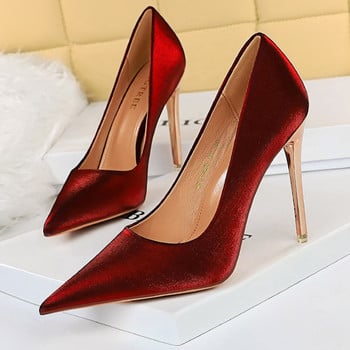 BIGTREE Shoes Нови копринени дамски помпи Stiletto Супер високи токчета 10,5 см. Секси дамски токчета Помпи с голям размер Дамски обувки Парти обувки