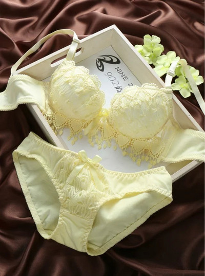 Set de sutien sexy din dantelă de modă la modă Lenjerie de corp Push Up cu decolteu adâncit Sutien de culoare solidă vintage Sutien groase căptușit