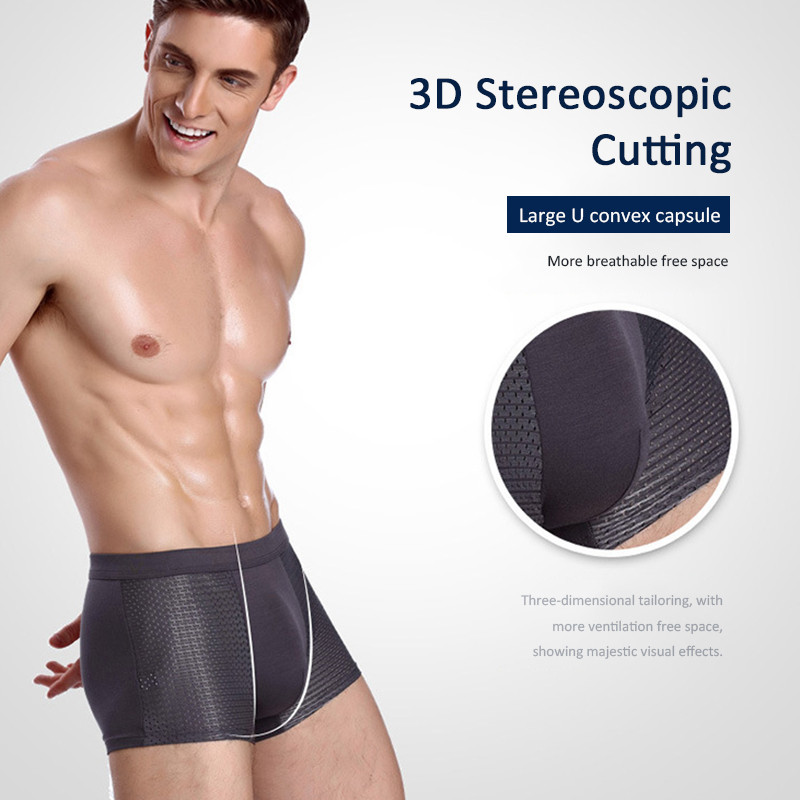 1 pachet Lenjerie de corp pentru bărbați din plasă în formă de U, convexă, boxeri elastici, trunchi, pantaloni scurți, respirabil, orificiu din bambus, mărime mare