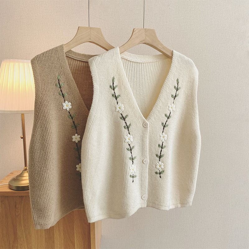 Jarná zimná dámska vesta, pletený kardigan, bez rukávov, vintage vesta, kórejská móda, pletený sveter s háčikom a kvetinovým vzorom H65