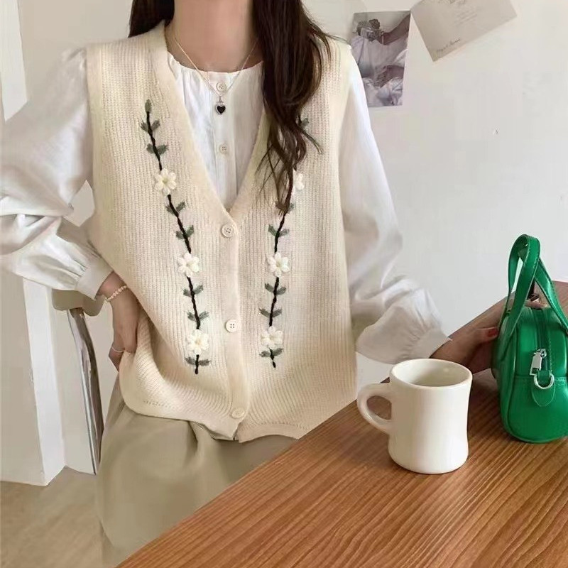 Jarná zimná dámska vesta, pletený kardigan, bez rukávov, vintage vesta, kórejská móda, pletený sveter s háčikom a kvetinovým vzorom H65