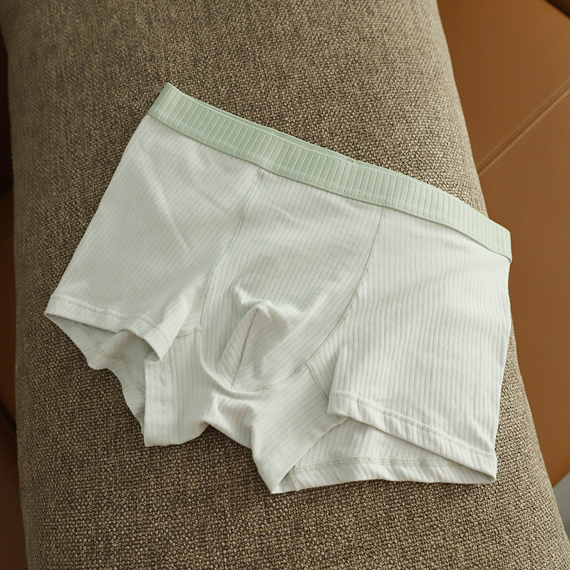 Rebrované jednoduché kontrastné farby nové mäkké pánske spodné prádlo z čistej bavlny, vysoko elastické priedušné módne pohodlné pánske boxerky