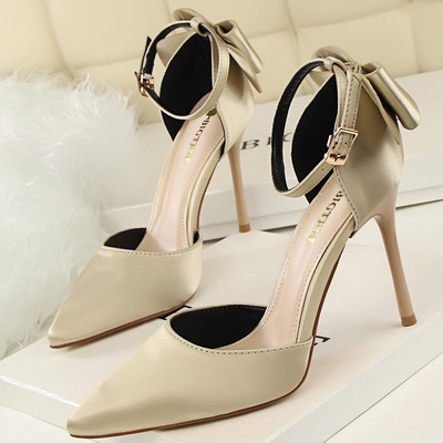 Svilene satenske cipele Ženske cipele s mašnicom Visoke potpetice sa šiljatim krajevima Ženske potpetice Cipele na štikle Ljetne ženske sandale Velika veličina 43