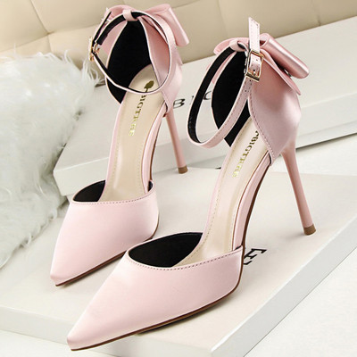 Svilene satenske cipele Ženske cipele s mašnicom Visoke potpetice sa šiljatim krajevima Ženske potpetice Cipele na štikle Ljetne ženske sandale Velika veličina 43