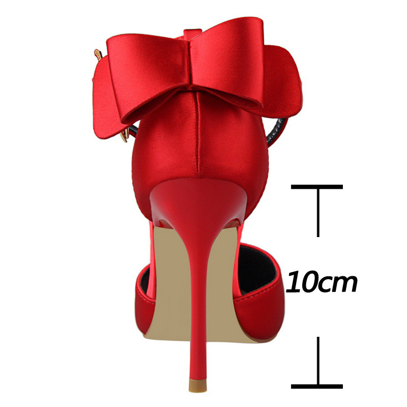 Svilene satenske cipele Ženske cipele s mašnicom Visoke potpetice sa šiljatim krajevima Ženske potpetice Cipele na štikle Ljetne ženske sandale Velika veličina 43