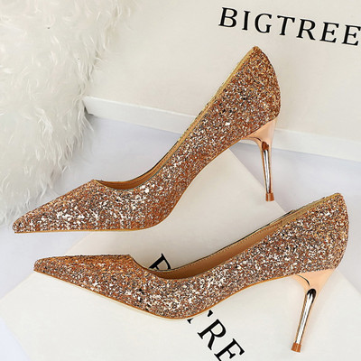 BIGTREE Batai Moteriški Pumps Bling blizgučiai Aukštakulniai Madingi Moteriški Kulnai Stiletto Gold Sliver Vestuviniai Batai Kitten Heels Batai