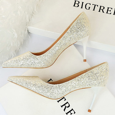 BIGTREE Batai Moteriški Pumps Bling blizgučiai Aukštakulniai Madingi Moteriški Kulnai Stiletto Gold Sliver Vestuviniai Batai Kitten Heels Batai