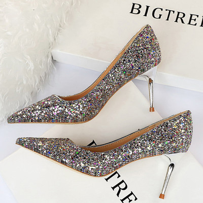 BIGTREE Batai Moteriški Pumps Bling blizgučiai Aukštakulniai Madingi Moteriški Kulnai Stiletto Gold Sliver Vestuviniai Batai Kitten Heels Batai