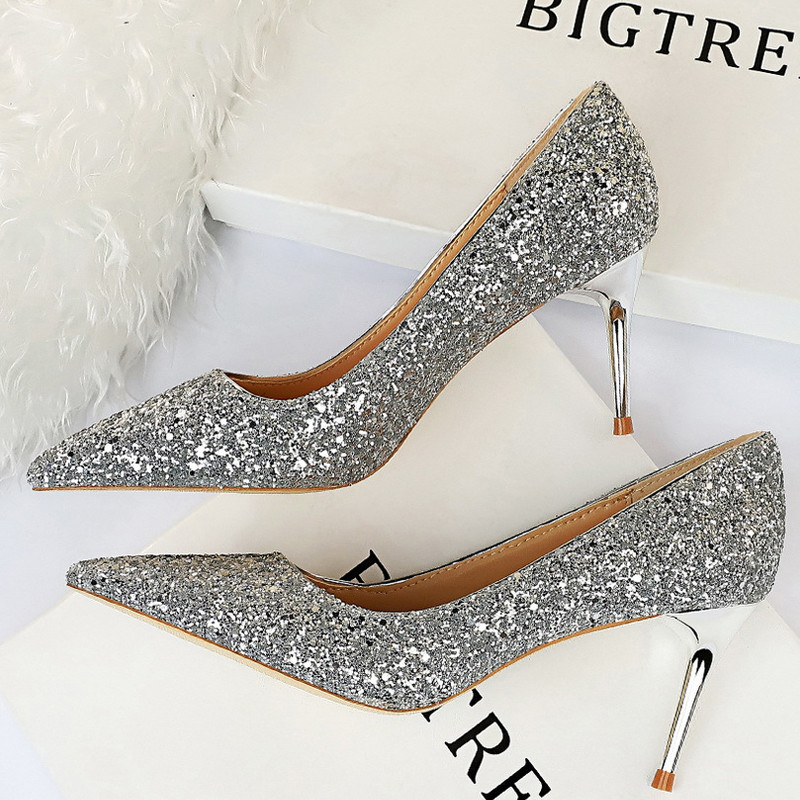 BIGTREE Batai Moteriški Pumps Bling blizgučiai Aukštakulniai Madingi Moteriški Kulnai Stiletto Gold Sliver Vestuviniai Batai Kitten Heels Batai