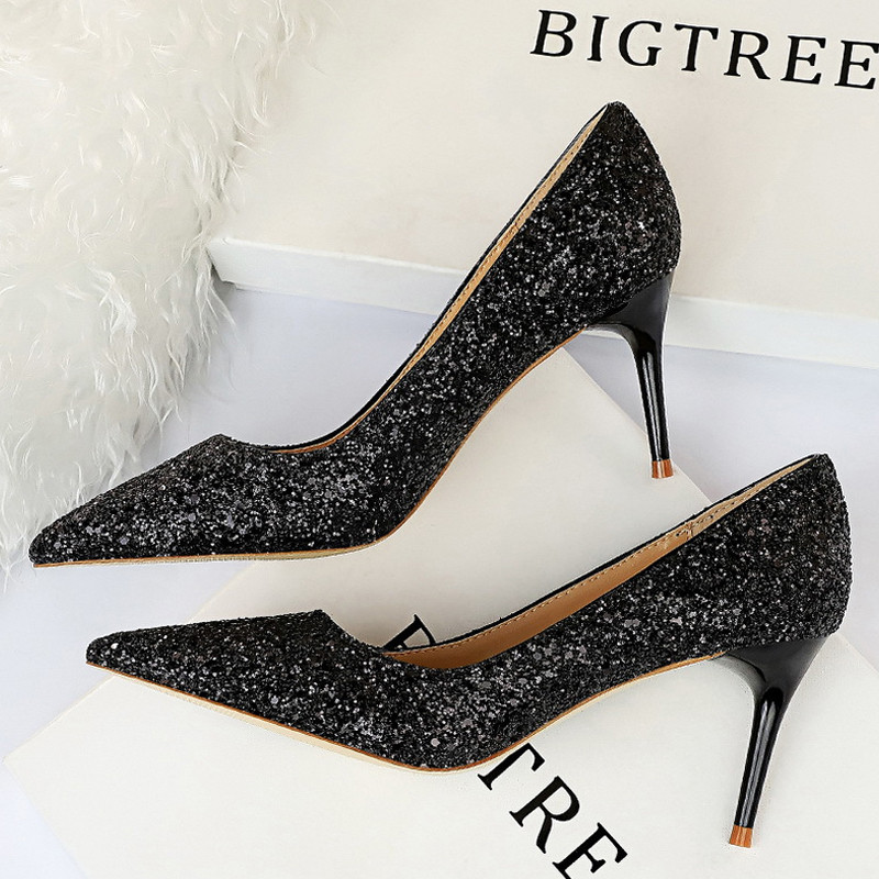 BIGTREE Batai Moteriški Pumps Bling blizgučiai Aukštakulniai Madingi Moteriški Kulnai Stiletto Gold Sliver Vestuviniai Batai Kitten Heels Batai