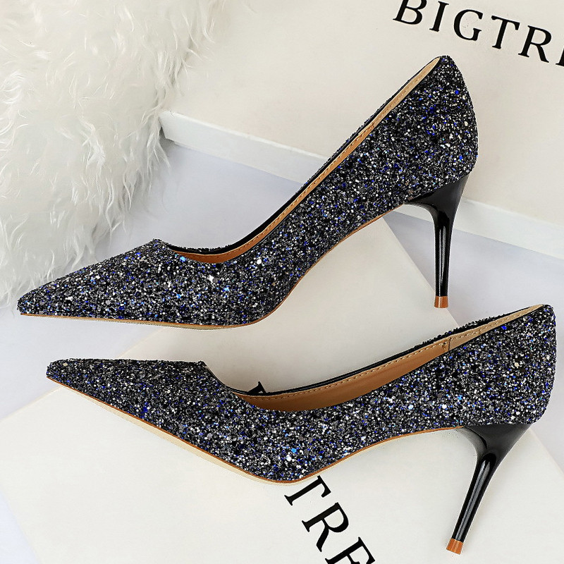 BIGTREE Batai Moteriški Pumps Bling blizgučiai Aukštakulniai Madingi Moteriški Kulnai Stiletto Gold Sliver Vestuviniai Batai Kitten Heels Batai