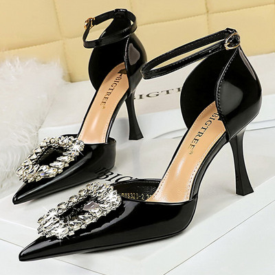 BIGTREE Pantofi Sandale de lux de damă Tocuri Pantofi de banchet de doamnă Tocuri de pisicuță de vară Pantofi de petrecere sexy Pantofi de damă cu pantofi din piele lacuită