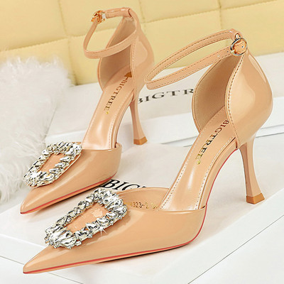 BIGTREE Pantofi Sandale de lux de damă Tocuri Pantofi de banchet de doamnă Tocuri de pisicuță de vară Pantofi de petrecere sexy Pantofi de damă cu pantofi din piele lacuită