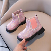 Κοριτσίστικες μπότες Φθινοπωρινές ροζ λευκό λουστρίνι Lovely Children Short Boot 21-30 Toddler Round Toe Chunky Fashion παιδικά παπούτσια νήπιο