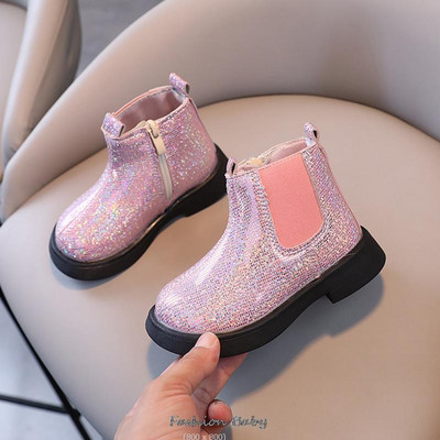 Κοριτσίστικες μπότες Φθινοπωρινές ροζ λευκό λουστρίνι Lovely Children Short Boot 21-30 Toddler Round Toe Chunky Fashion παιδικά παπούτσια νήπιο