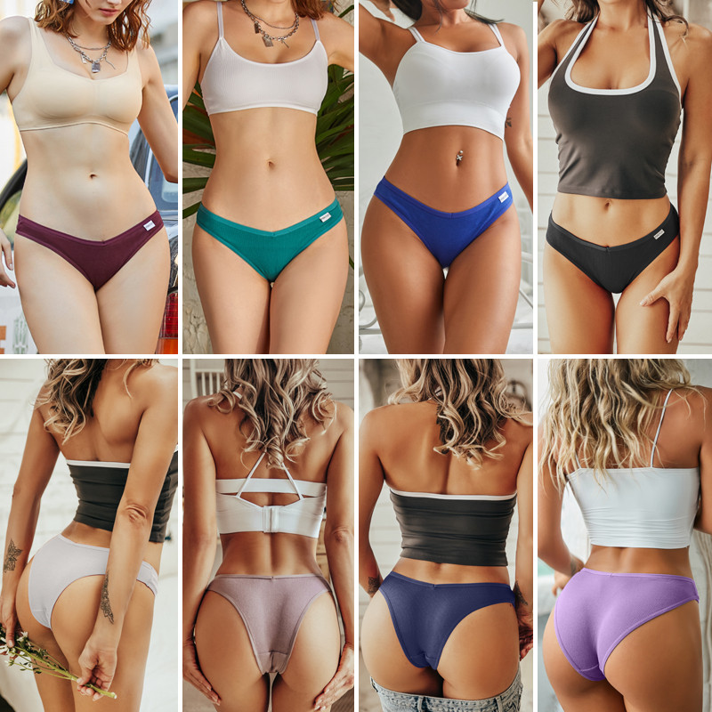 4Pcs/Set Ženske seksi pamučne brazilske gaćice Tange s V-strukom Jednobojno donje rublje niskog rasta Žensko mekano donje rublje Finetoo