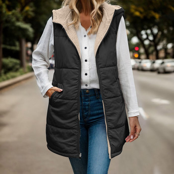 Αναστρέψιμο βαμβακερό γυναικείο γιλέκο σε συντομότερο μέγεθος Φθινοπωρινό παλτό με κουκούλα με επένδυση Γυναικείο χειμωνιάτικο ζεστό γιλέκο Streetwear жилетка женская