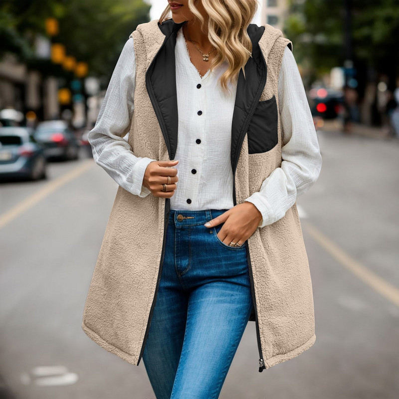 Didelio dydžio apverčiama medvilninė liemenė Moteriška rudens mada su gobtuvu paminkštintas paltas Moteriška žieminė šilta liemenė Gatvės apranga жилетка женская