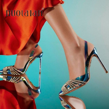 Луксозни дамски помпи с кристали Сватбени обувки Модни прозрачни PVC секси сандали на високи токчета Елегантни летни парти булчински обувки Дамски
