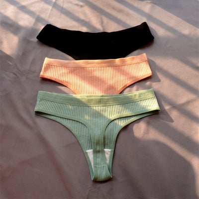 Jednostavne ženske rebraste pamučne tange od 3 komada, jednostavne ženske bikini gaćice za sportske djevojke, donje rublje veće veličine