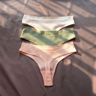 Jednostavne ženske rebraste pamučne tange od 3 komada, jednostavne ženske bikini gaćice za sportske djevojke, donje rublje veće veličine
