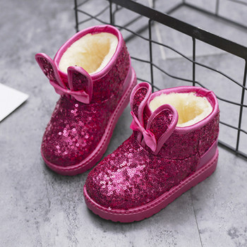 ботинки для девочки Μπότα για κορίτσι Χειμερινή μόδα Παγιέτα Μπότα χιονιού Αντιολισθητική Ζεστή παιδική παπούτσι βελούδινο βαμβακερό παπούτσι Παιδικά Princess μποτάκια