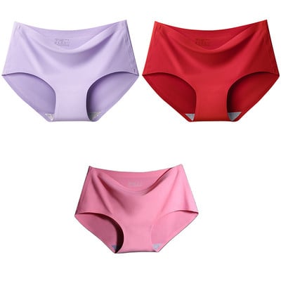 3Pcs/Set Bešavne gaćice od ledene svile za žene Intimne udobne gaćice velike veličine srednjeg struka M-XXL donje rublje u više boja