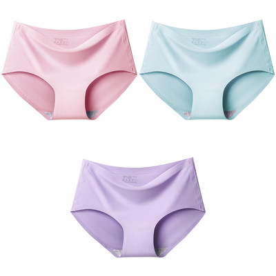 3Pcs/Set Bešavne gaćice od ledene svile za žene Intimne udobne gaćice velike veličine srednjeg struka M-XXL donje rublje u više boja