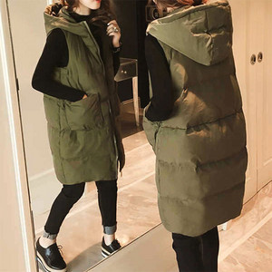 Dámska zimná vesta, dlhá bavlnená bunda, voľná nadrozmerná teplá bunda na chlieb bez rukávov s kapucňou a vreckom, nová