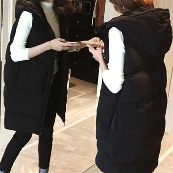 Χειμερινό γυναικείο γιλέκο γιλέκο Μακρύ βαμβακερό τζάκετ Χαλαρό oversize Ζεστό μπουφάν ψωμιού Αμάνικο γυναικείο μπουφάν με κουκούλα με τσέπη Νέο