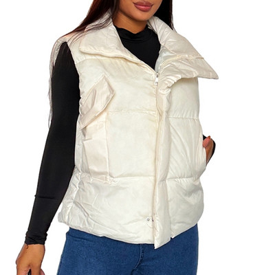 Vestă puf matlasată pentru femei, cu glugă, fără mâneci, căptușită, haină caldă de iarnă