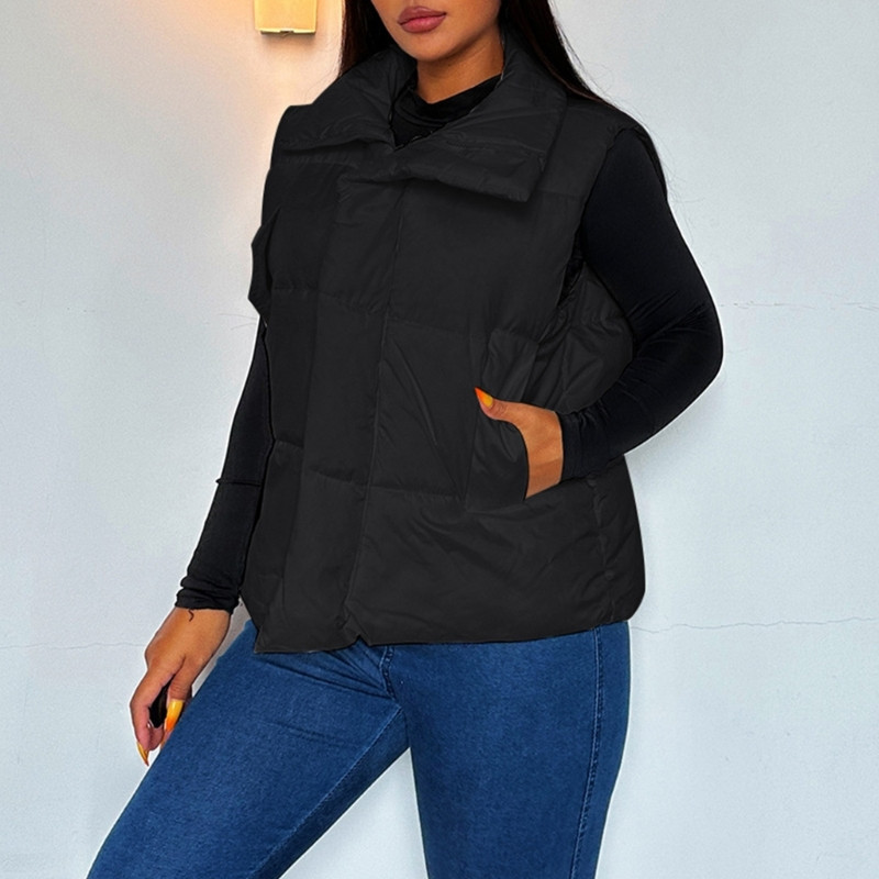 Vestă puf matlasată pentru femei, cu glugă, fără mâneci, căptușită, haină caldă de iarnă