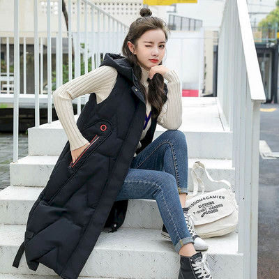 Veste matlasate pentru femei, solide, cu glugă, veste casual, fără mâneci, bumbac adăugat, jachete vintage supradimensionate, cu lungime medie, topuri pentru femei