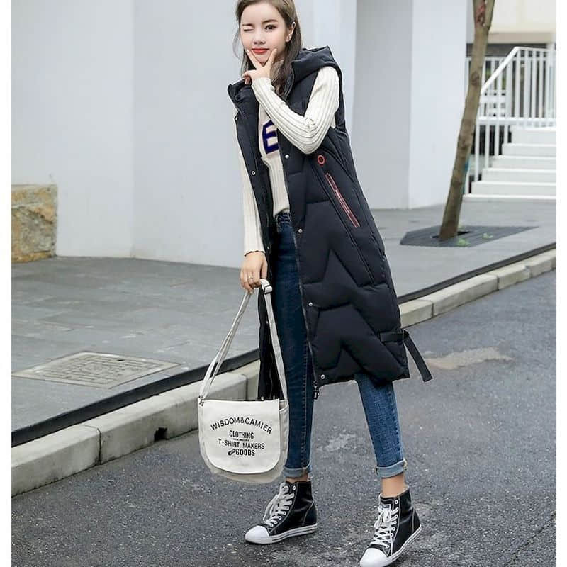 Veste matlasate pentru femei, solide, cu glugă, veste casual, fără mâneci, bumbac adăugat, jachete vintage supradimensionate, cu lungime medie, topuri pentru femei