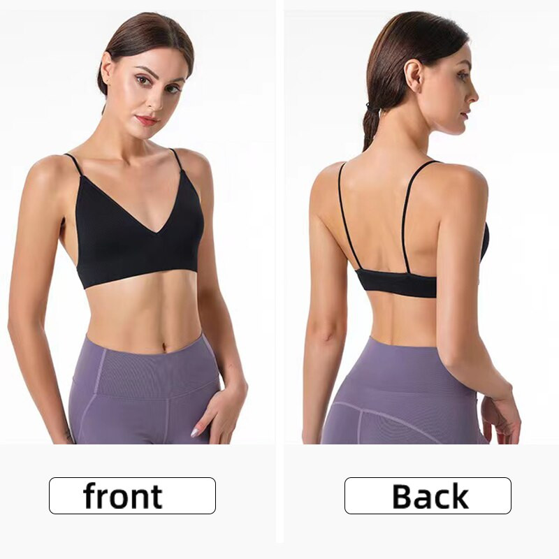 Moteriškos besiūlės liemenėlės Camisole apatinis trikotažas Juodas Mėlynas SML Kvėpuojantis V kaklelis Gather Up Sportas Fitnesas Joga Kasdieniai