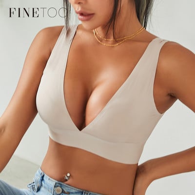 FINETOO Deep V Дамски сутиени Push Up Подплатени горнища Дамско секси безжично бельо Дамски сутиени Големи размери Дамски бюстиета Бельо за момичета