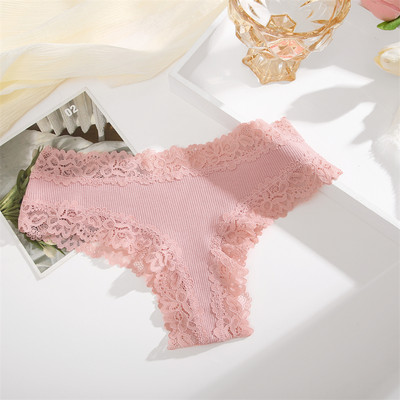 FINETOO Chiloți brazilian din bumbac pentru femei Lenjerie florală din dantelă sexy pentru femei Slip cu talie joasă fără sudură Lenjerie intimă pentru femei