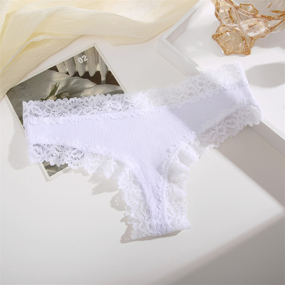 FINETOO Chiloți brazilian din bumbac pentru femei Lenjerie florală din dantelă sexy pentru femei Slip cu talie joasă fără sudură Lenjerie intimă pentru femei