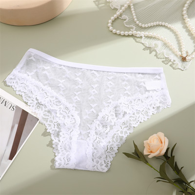 FINETOO Chiloți brazilian din bumbac pentru femei Lenjerie florală din dantelă sexy pentru femei Slip cu talie joasă fără sudură Lenjerie intimă pentru femei