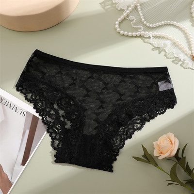 FINETOO Chiloți brazilian din bumbac pentru femei Lenjerie florală din dantelă sexy pentru femei Slip cu talie joasă fără sudură Lenjerie intimă pentru femei