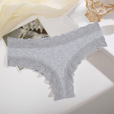 FINETOO Chiloți brazilian din bumbac pentru femei Lenjerie florală din dantelă sexy pentru femei Slip cu talie joasă fără sudură Lenjerie intimă pentru femei