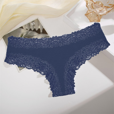 FINETOO Chiloți brazilian din bumbac pentru femei Lenjerie florală din dantelă sexy pentru femei Slip cu talie joasă fără sudură Lenjerie intimă pentru femei