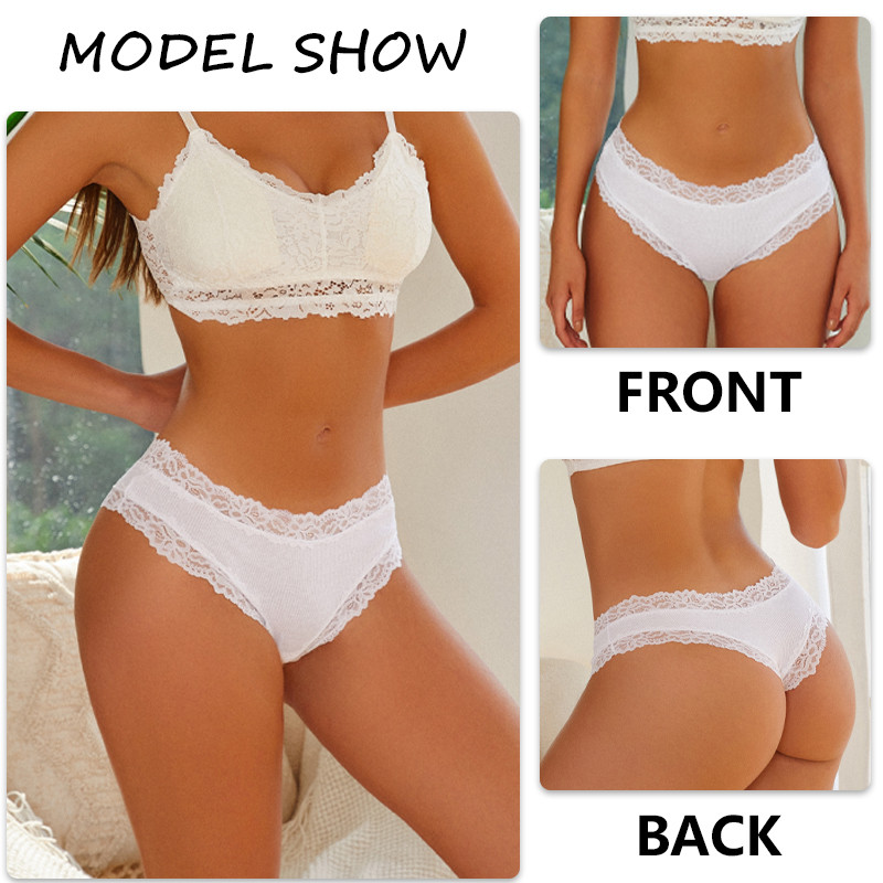 FINETOO Chiloți brazilian din bumbac pentru femei Lenjerie florală din dantelă sexy pentru femei Slip cu talie joasă fără sudură Lenjerie intimă pentru femei