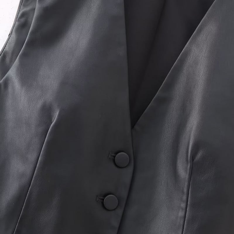 UNIZERA2023 Rudens ir Žiemos nauja moteriška laisvalaikio universali V formos kaklo mygtukų imitacija, dailaus kirpimo juoda liemenė