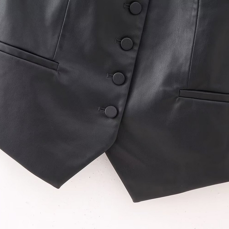 UNIZERA2023 Rudens ir Žiemos nauja moteriška laisvalaikio universali V formos kaklo mygtukų imitacija, dailaus kirpimo juoda liemenė