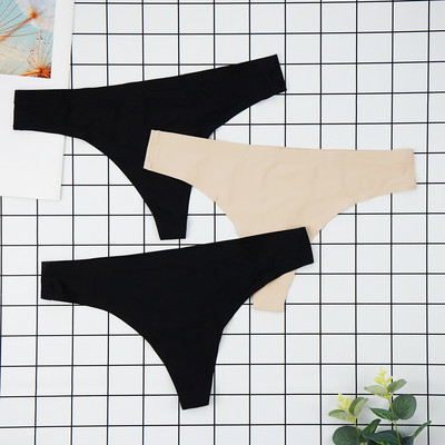 Chiloți sexy tanga Femei Lenjerie de corp fără cusături Sport T-back din mătase moale de gheață Set chiloți pentru fete cu talie joasă 3 buc/lot Mărime S-XL