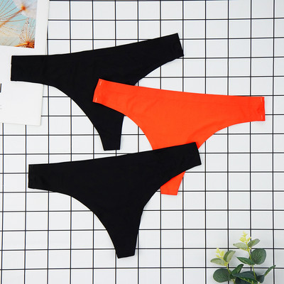Chiloți sexy tanga Femei Lenjerie de corp fără cusături Sport T-back din mătase moale de gheață Set chiloți pentru fete cu talie joasă 3 buc/lot Mărime S-XL